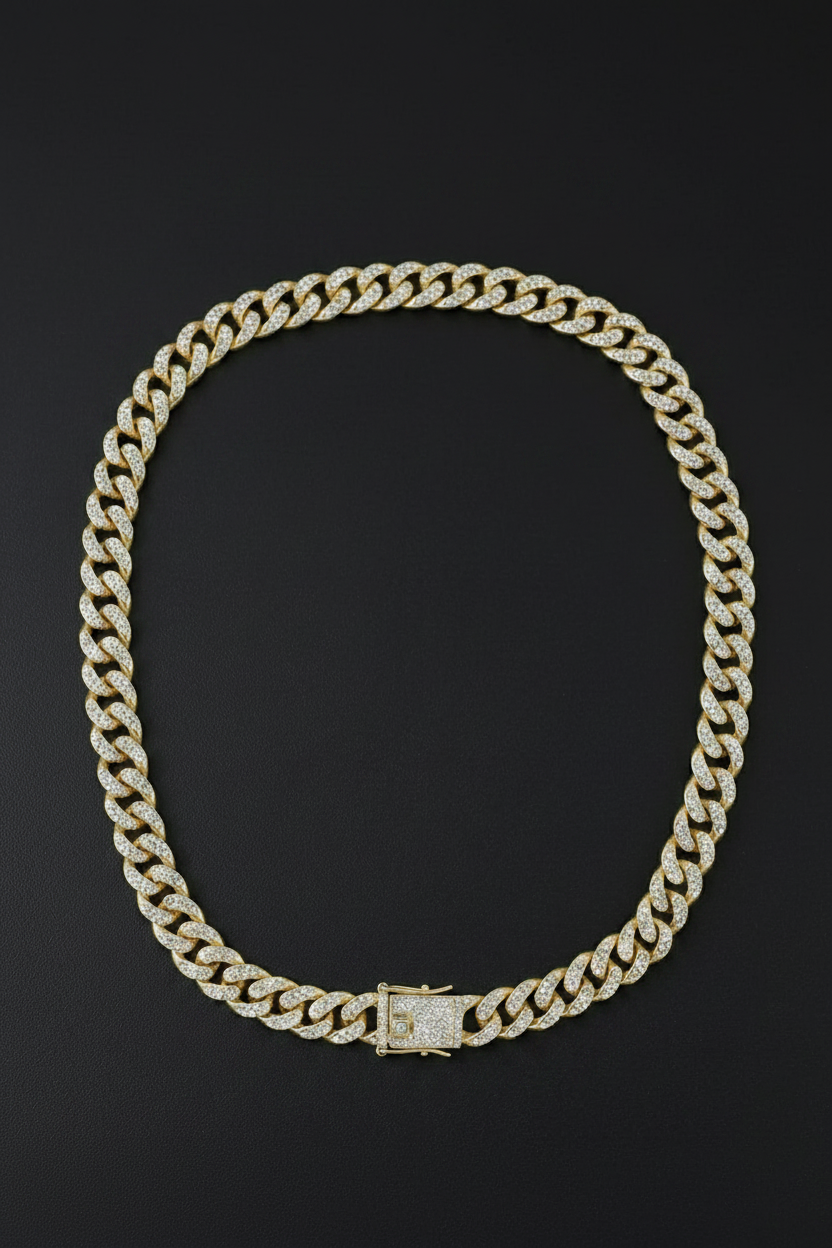 Cadena Barbada Iced Out · Oro laminado